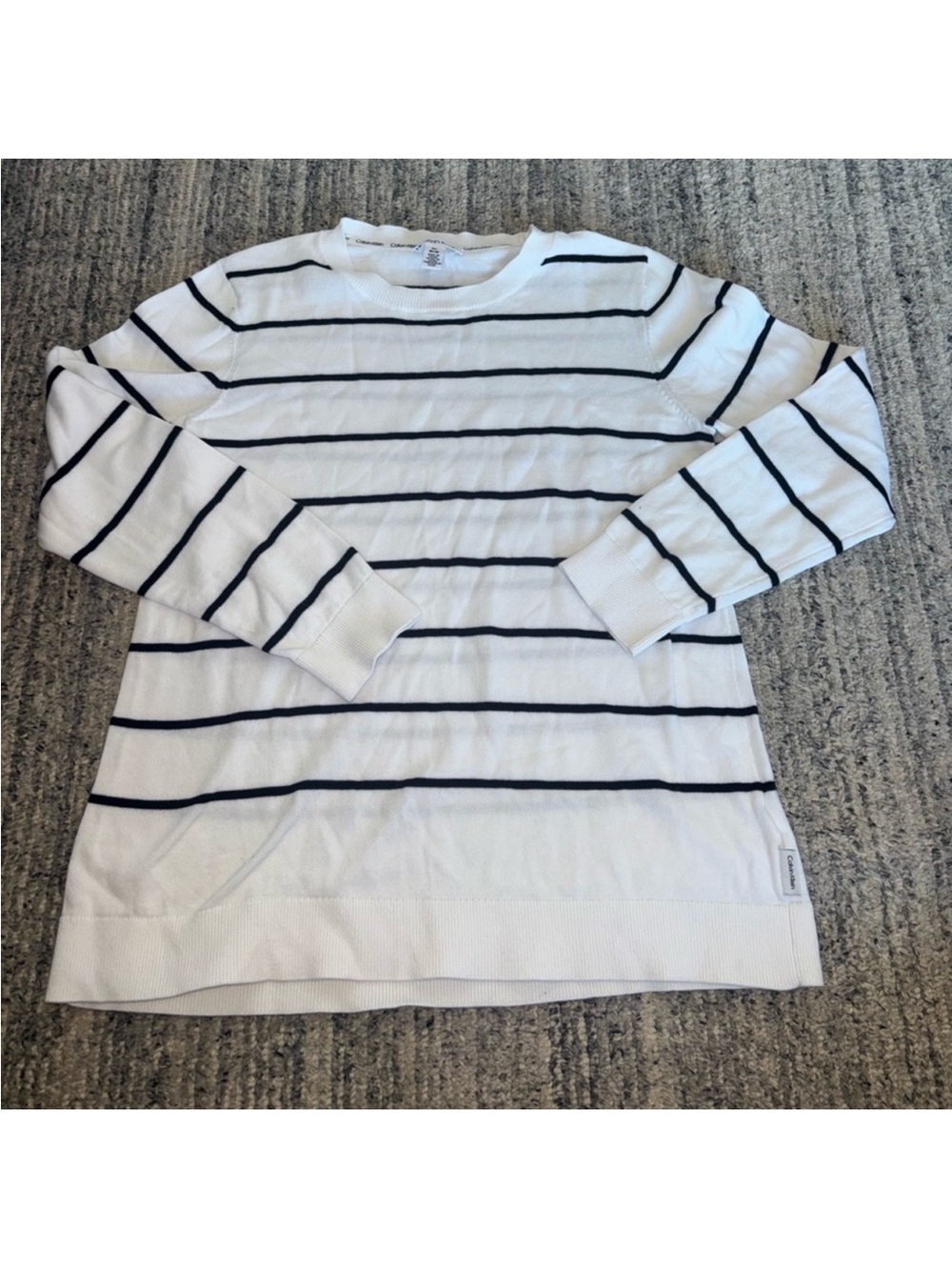 Calvin Klein White Crewneck Sweater with Black Stripes